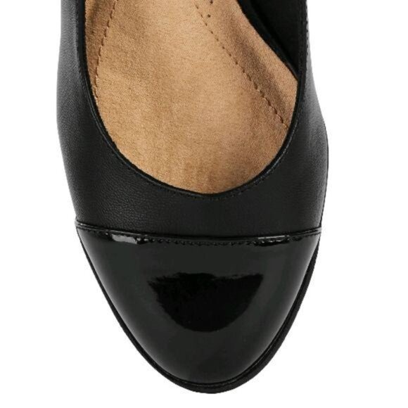 Time & Tru Black Memory Foam Wedge Heels Faux Leather Glossy Toe Cap Size 11 - Picture 5 of 9